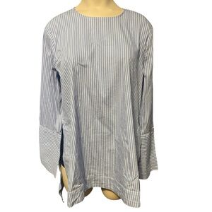 Zara Light Blue and White Striped Blouse